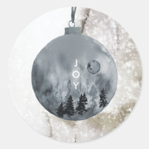 Autocollant rond JOY Noël Sapin de neige Boule ble