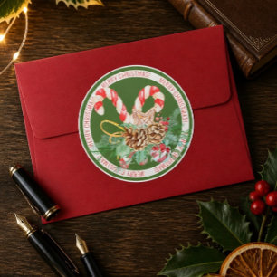 Autocollant rond Joyeux Noël Canne à sucre