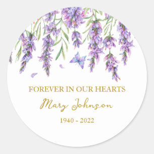 Autocollant rond Lavender Memorial Funeral Classic