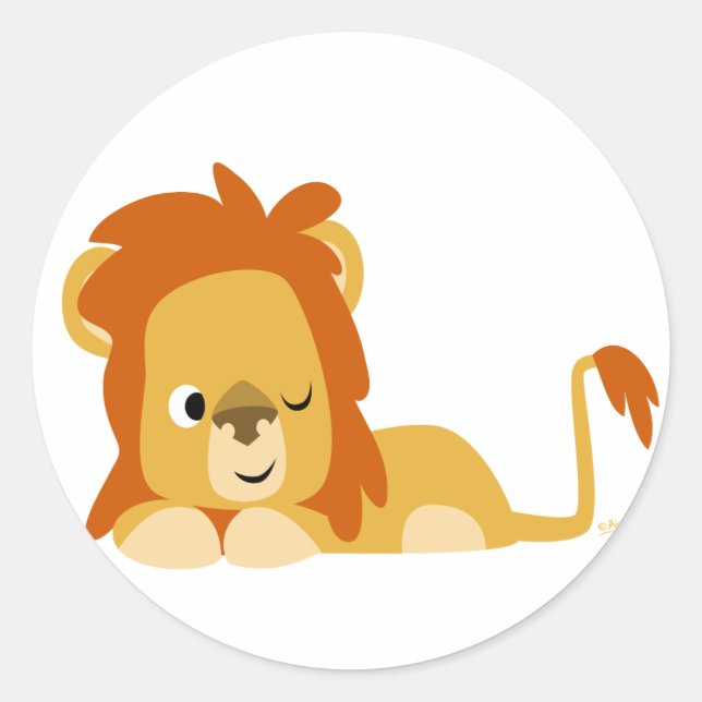 Autocollant rond Lion de dessin animé Awake (Devant)