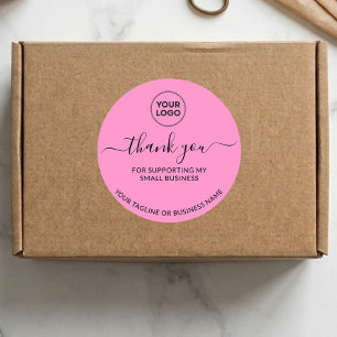 Autocollant rond Logo Petite Entreprise Merci Rose