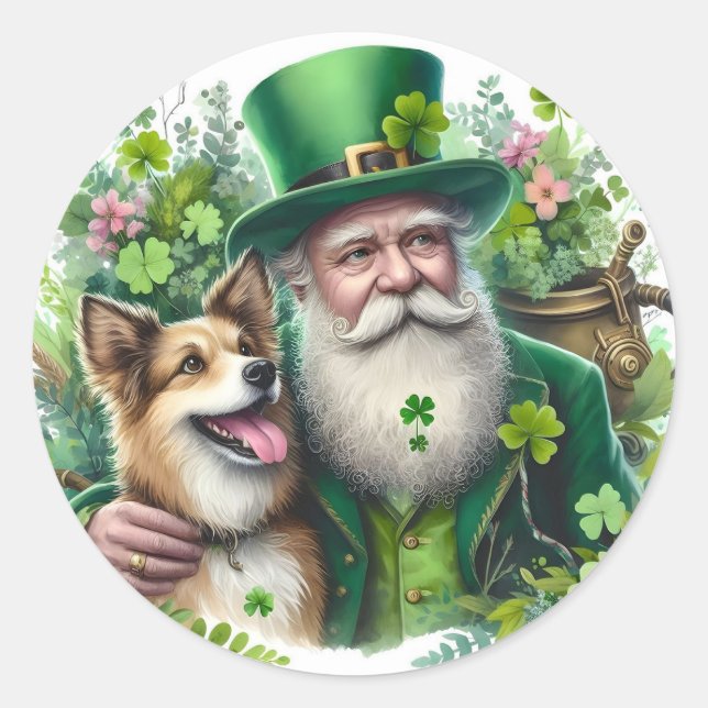 Autocollant rond Lutin avec chien (Devant)