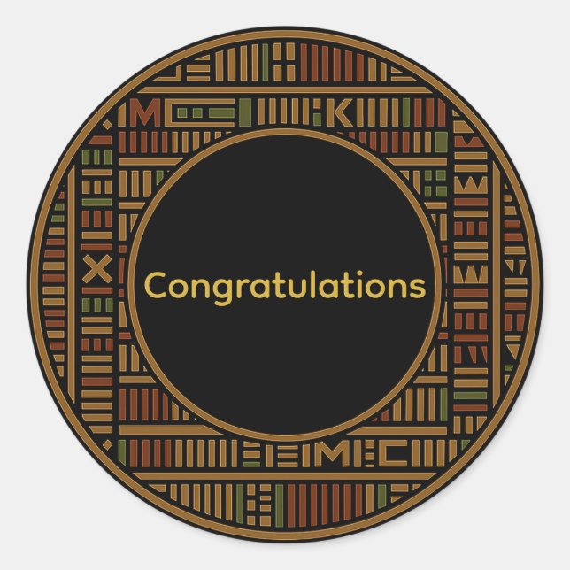 Autocollant rond Mariage Gold Kente africain (Devant)