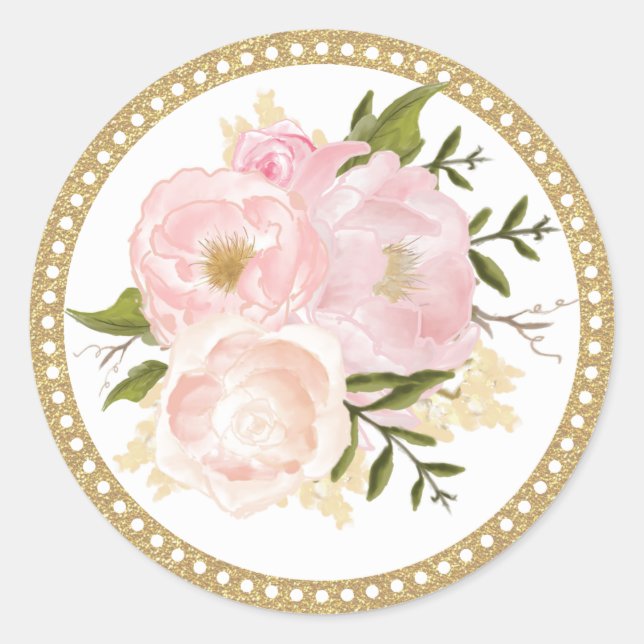 Autocollant rond Mariage Merci rose or (Devant)