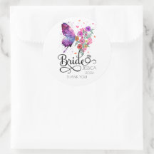 Autocollant rond Mariée Bohème Fleur Papillon