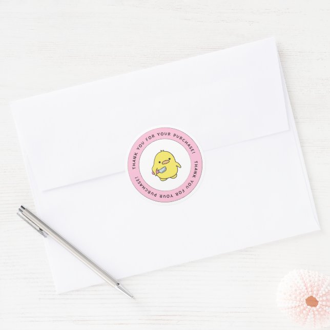 Autocollant rond Merci Canard Jaune Mignon (Enveloppe)