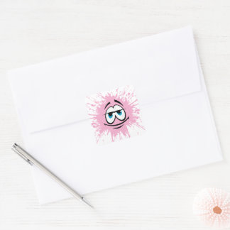 Autocollant rond mignon visage éclaboussure rose