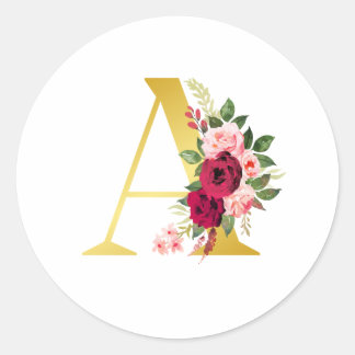 Autocollant rond Monogramme floral "A"