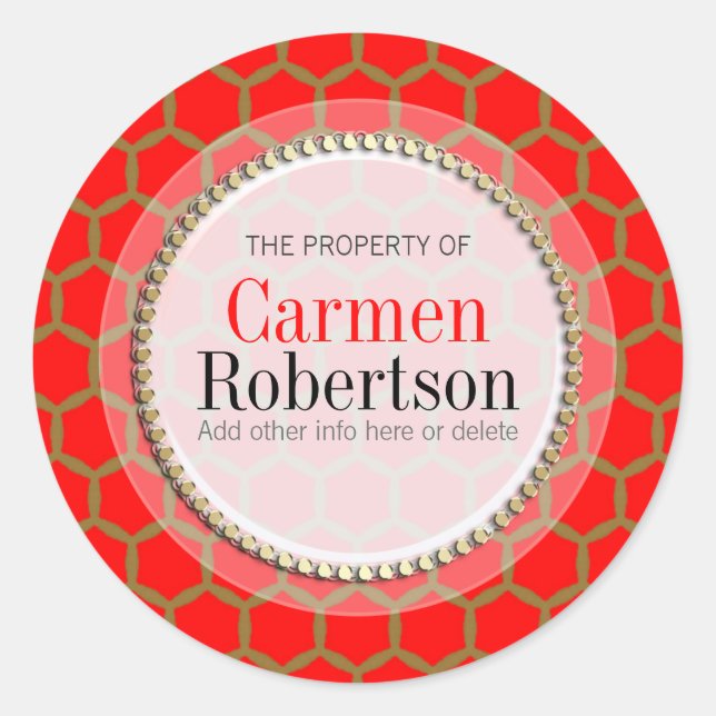 Autocollant rond Motif Red Gold Honeycomb (Devant)