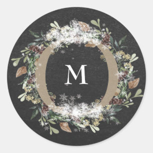 Autocollant Rond Noël Craie Floral Fêtes