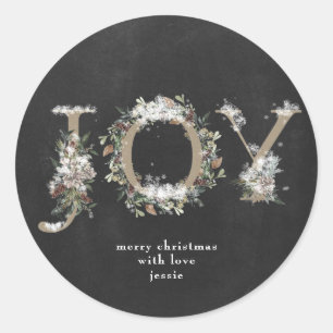 Autocollant Rond Noël JOIE Craie Fleurs de Fêtes