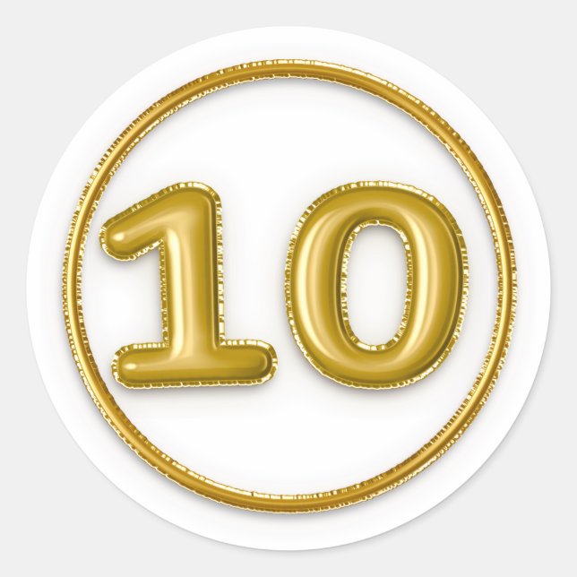 Autocollant rond numéro 10 ballon doré (Devant)