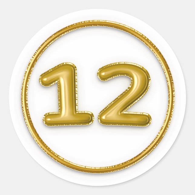 Autocollant rond numéro 12 ballon doré (Devant)