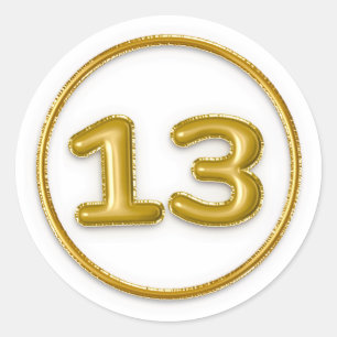 Autocollant rond numéro 13 Ballon en Or