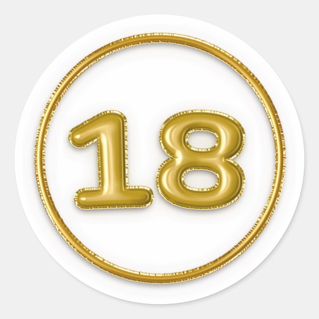 Autocollant rond numéro 18 Ballon en Or (Devant)