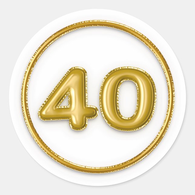 Autocollant rond numéro 40 Ballon en Or (Devant)