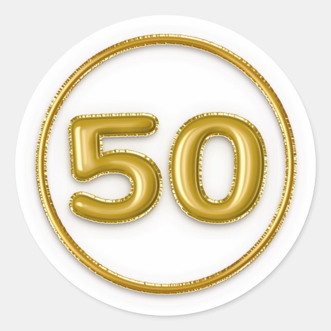 Autocollant rond numéro 50 ballon doré (Devant)