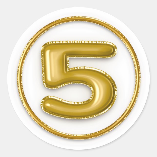 Autocollant rond numéro 5 ballon doré (Devant)