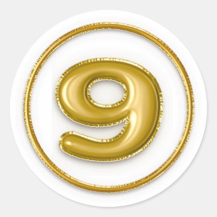 Autocollant rond numéro 9 Ballon en Or