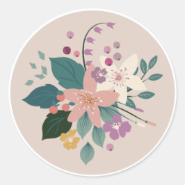 Autocollant rond Pastel Flower Classic