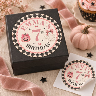Autocollant rond personnalisé rose pour Halloween
