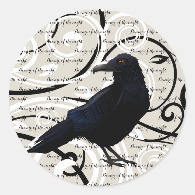 Autocollant Rond Petit - Corbeau d'Halloween (Devant)