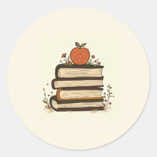 Autocollant rond pile de livres Apple