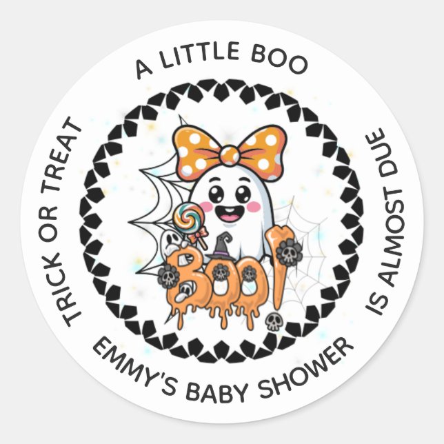 Autocollant rond pour Baby Shower – Gentil fantôme (Devant)