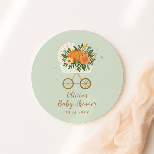 Autocollant Rond pour Baby Shower Petite Citrouill