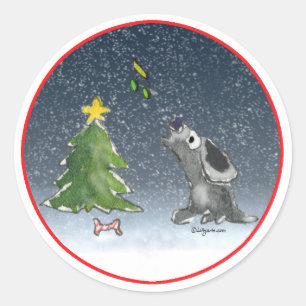 Autocollant rond pour chien coquelicot de Noël