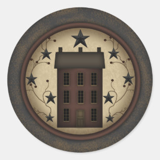 Autocollant rond Primitive Red Saltbox House