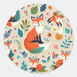 Autocollant rond renard roux