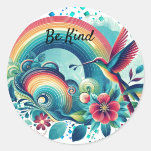 Autocollant rond Retro Rainbows Hummingbird Kindne