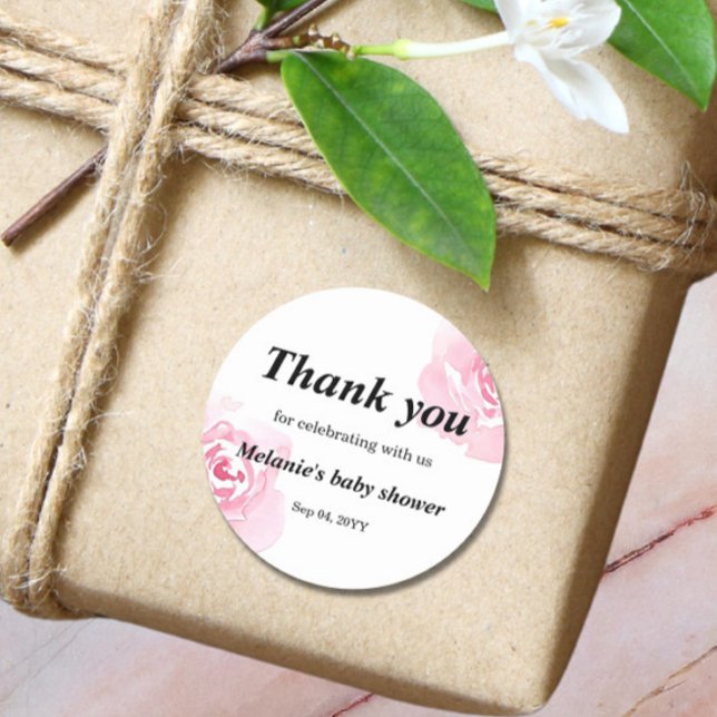 Autocollant rond Rose Baby shower rose (Créateur téléchargé)