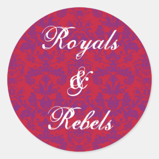 Autocollant rond rouge et pourpre Damask