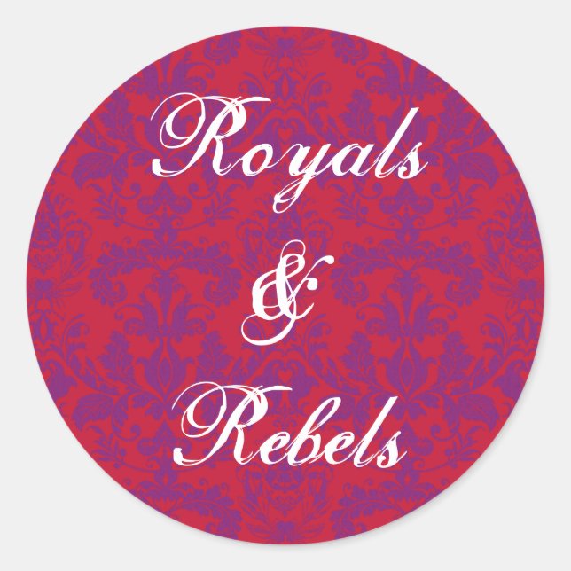 Autocollant rond rouge et pourpre Damask (Devant)
