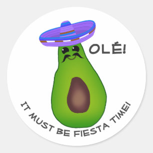 Autocollant rond standard Avocado Man et Sombrero