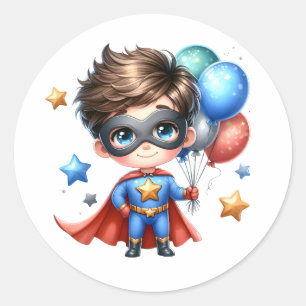 Autocollant Rond Super-héros Anniversaire Enfant