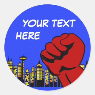 Autocollant rond Super Héros - garçon de fête d'an