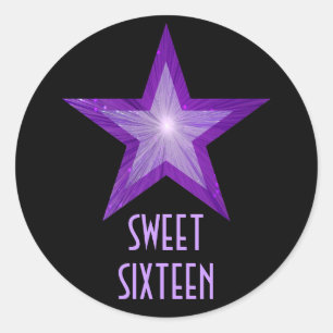 Autocollant rond "Sweet sixteen" de l'étoile viole