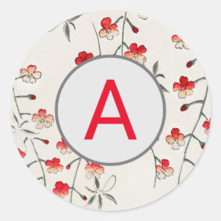 AUTOCOLLANT RONDE FLEUR DE CERISIER AVEC INITIALE