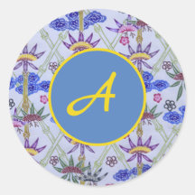 AUTOCOLLANT RONDE INITIALE PERSONNALISÉ AVEC FLEUR
