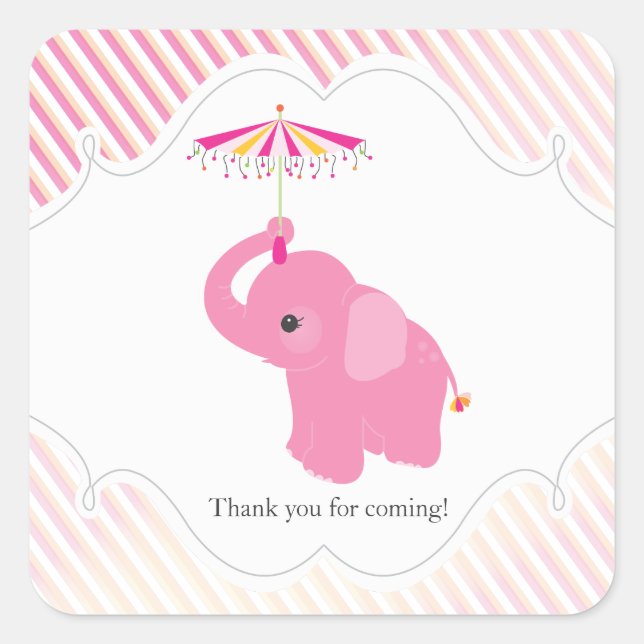 Autocollant rose Baby shower éléphant Favoriser (Devant)