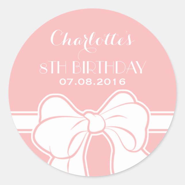 Autocollant rose blanc ruban Bow Girl Anniversaire (Devant)
