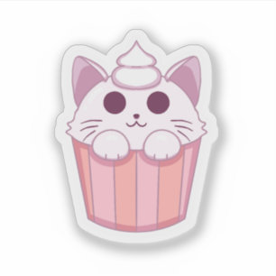 Autocollant Rose Cupcake Chat Mignon Kawaii