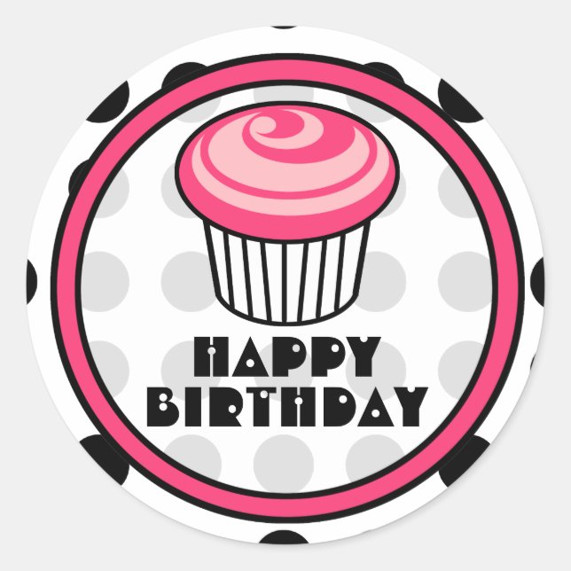 Autocollant rose Cupcake pour l'anniversaire - Poi (Devant)