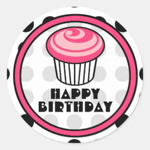 Autocollant rose d'anniversaire de petit gâteau -