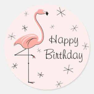 Autocollant rose de joyeux anniversaire de Flamant