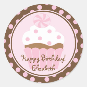 Autocollant rose de joyeux anniversaire de petit