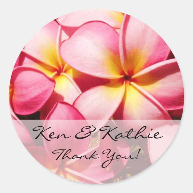 Autocollant rose de Merci de mariage de Plumeria (Devant)